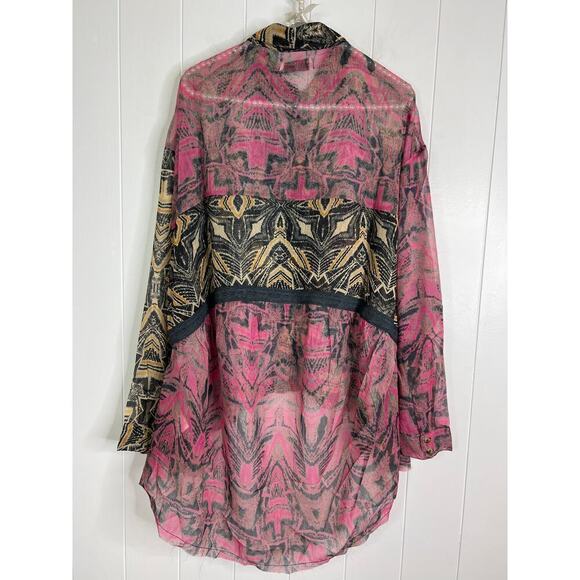 One Teaspoon Kaleidoscope Lunar Shirt High/Low Sheer Size Med NWT - Picture 8 of 11
